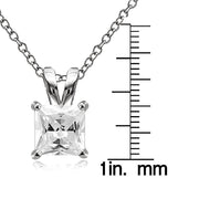 Sterling Silver 4ct Cubic Zirconia 9mm Square Solitaire Necklace