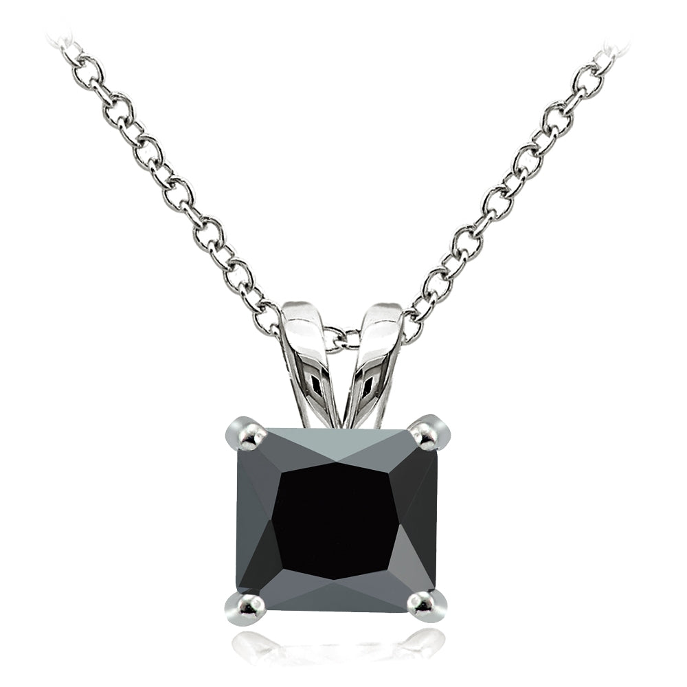 Sterling Silver 5.5ct Black Cubic Zirconia 10mm Square Solitaire Necklace