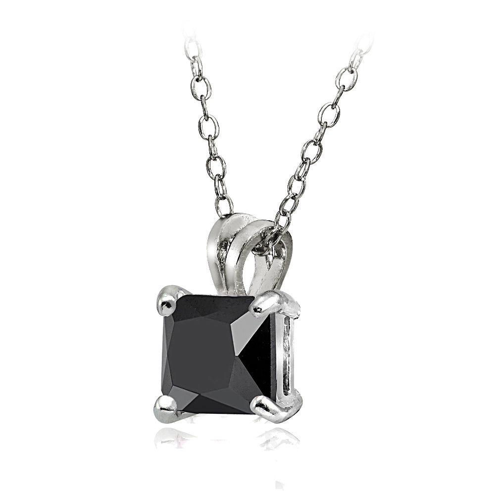 Sterling Silver 5.5ct Black Cubic Zirconia 10mm Square Solitaire Necklace-2