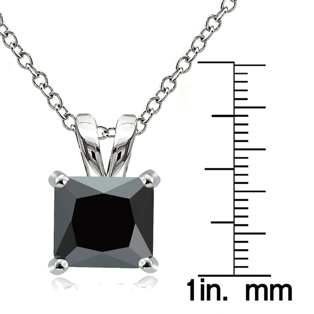 Sterling Silver 5.5ct Black Cubic Zirconia 10mm Square Solitaire Necklace