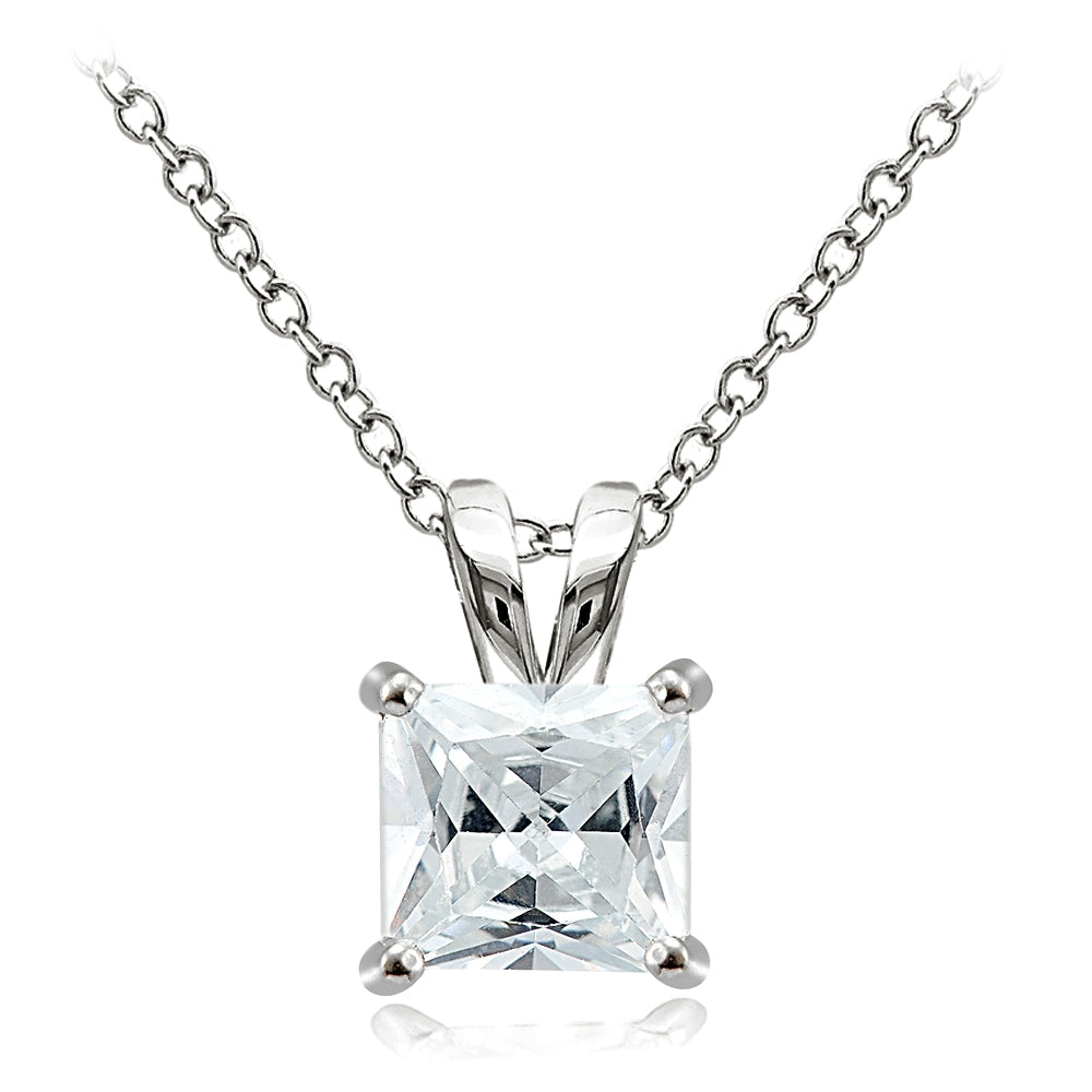 Sterling Silver 5.5ct Cubic Zirconia 10mm Square Solitaire Necklace