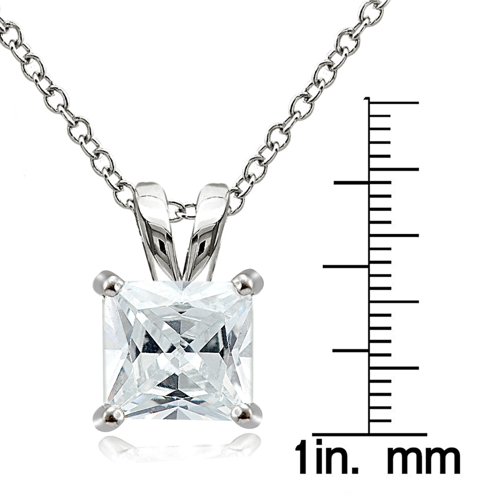 Sterling Silver 5.5ct Cubic Zirconia 10mm Square Solitaire Necklace-3