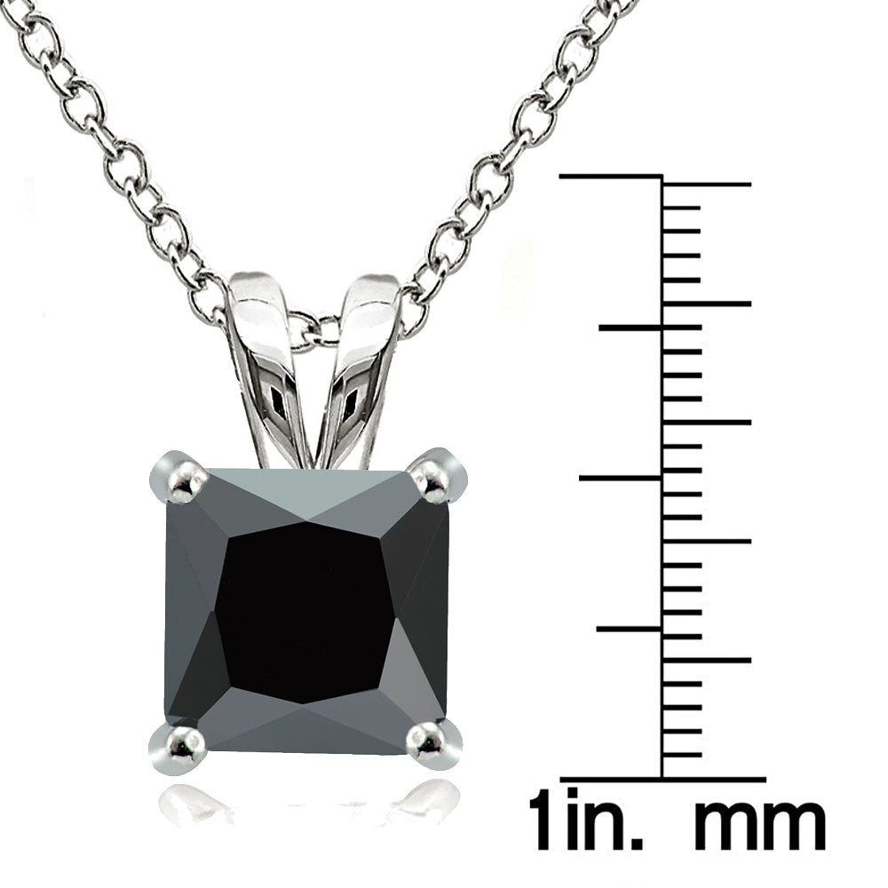 Sterling Silver 9.5ct Black Cubic Zirconia 12mm Square Solitaire Necklace-3