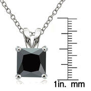 Sterling Silver 9.5ct Black Cubic Zirconia 12mm Square Solitaire Necklace