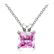 Sterling Silver 9.5ct Light Pink Cubic Zirconia 12mm Square Solitaire Necklace