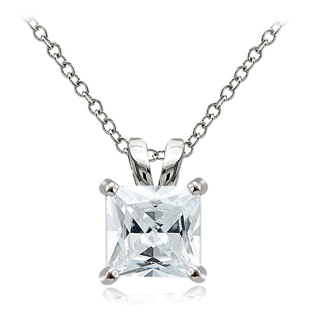 Sterling Silver 9.5ct Cubic Zirconia 12mm Square Solitaire Necklace