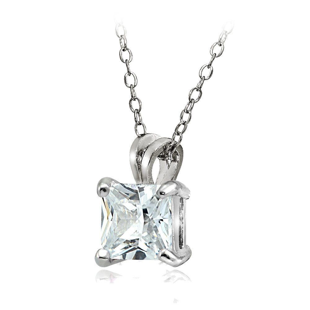 Sterling Silver 9.5ct Cubic Zirconia 12mm Square Solitaire Necklace-2