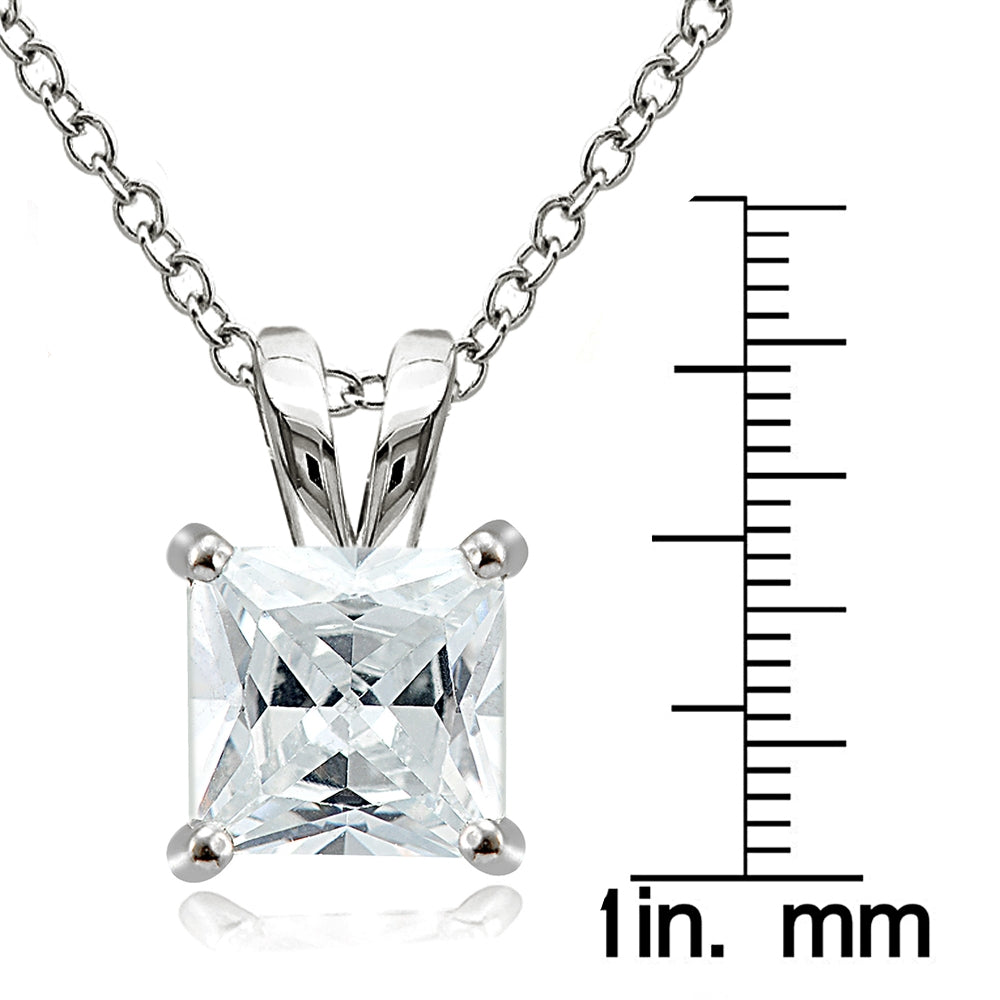 Sterling Silver 9.5ct Cubic Zirconia 12mm Square Solitaire Necklace-3