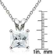 Sterling Silver 9.5ct Cubic Zirconia 12mm Square Solitaire Necklace