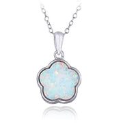 Sterling Silver Created White Opal Flower Necklace