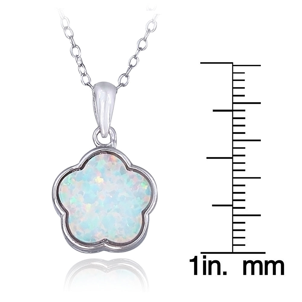 Sterling Silver Created White Opal Flower Necklace-3