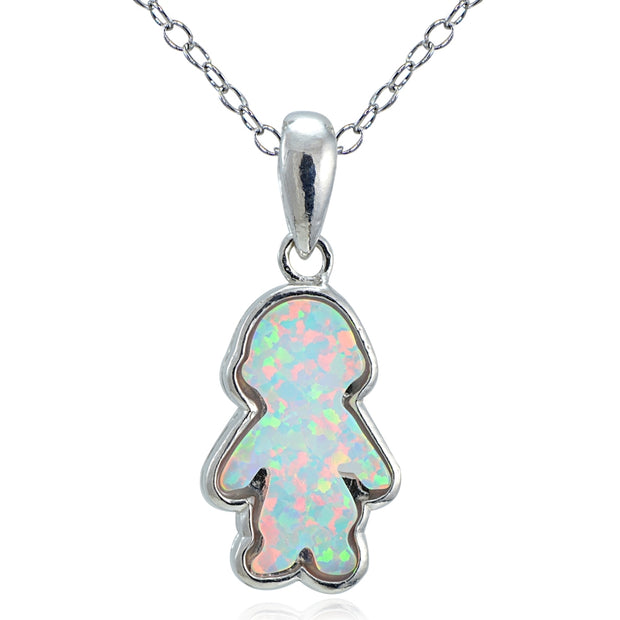 Sterling Silver Created White Opal Boy Necklace
