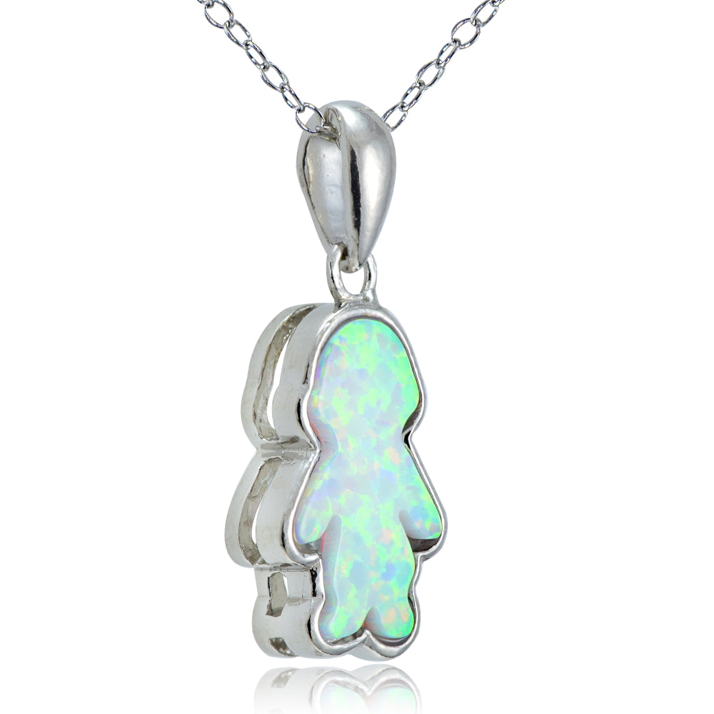 Sterling Silver Created White Opal Boy Necklace-2
