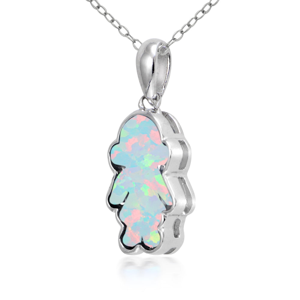 Sterling Silver Created White Opal Girl Necklace-2
