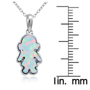 Sterling Silver Created White Opal Girl Necklace