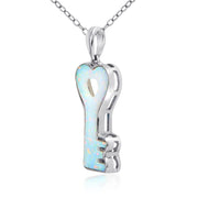 Sterling Silver Created White Opal Heart Key Necklace