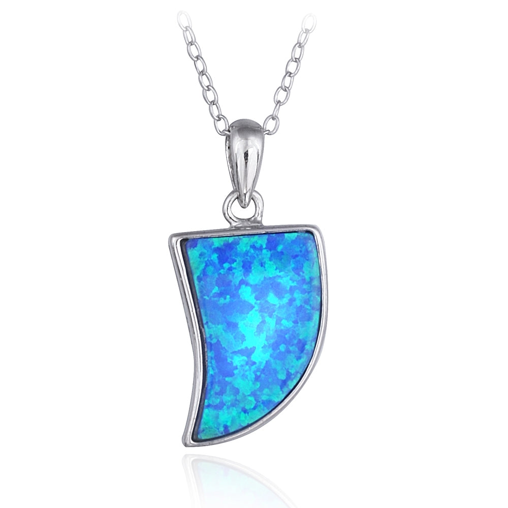 Sterling Silver Created Blue Opal Horn Necklace