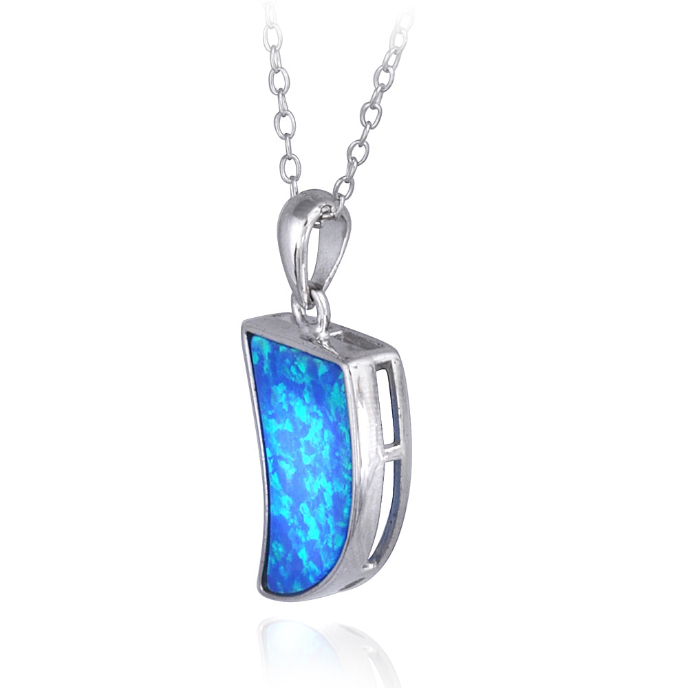 Sterling Silver Created Blue Opal Horn Necklace-2