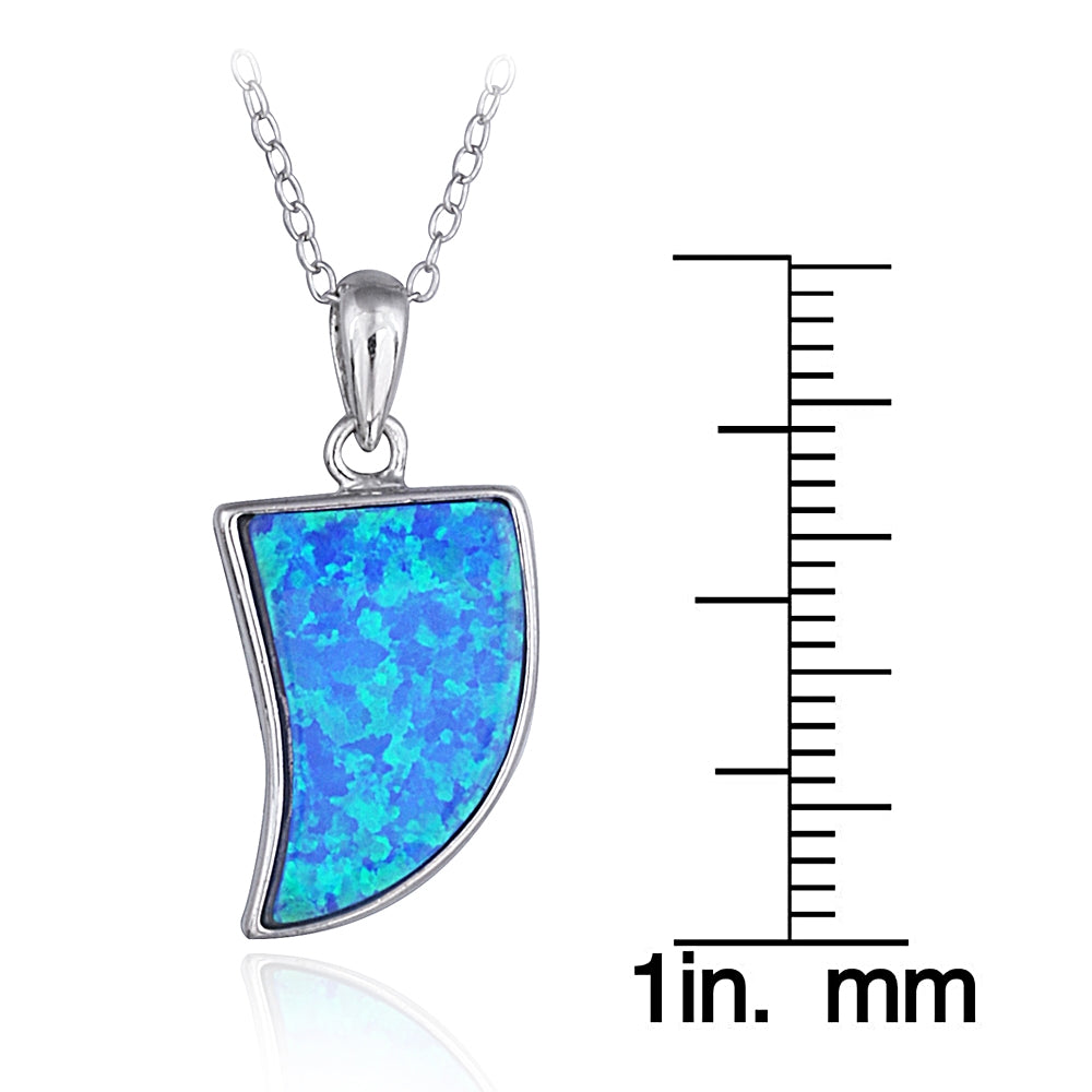 Sterling Silver Created Blue Opal Horn Necklace-3