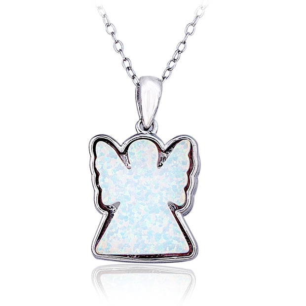 Sterling Silver Created White Opal Angel Necklace