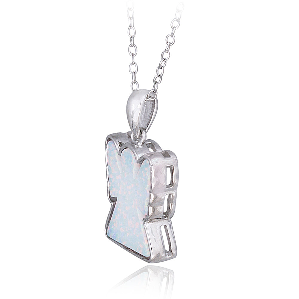 Sterling Silver Created White Opal Angel Necklace-2