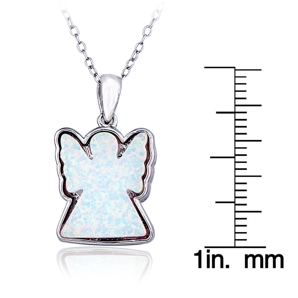 Sterling Silver Created White Opal Angel Necklace-3