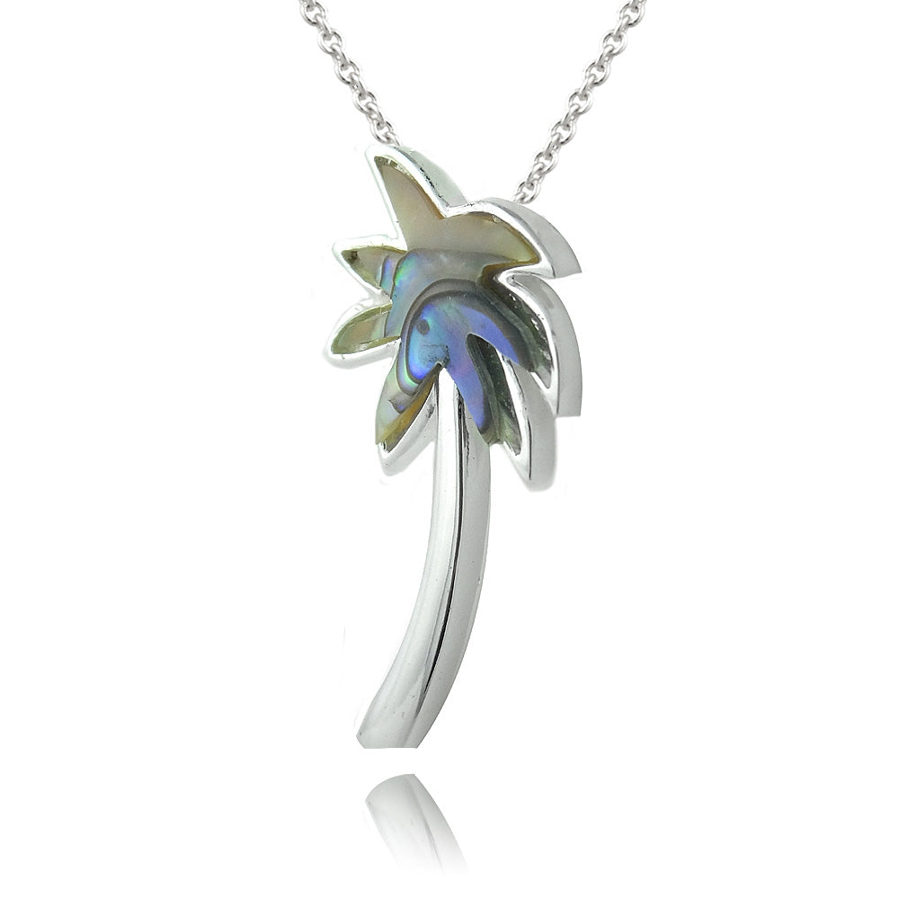 Sterling Silver Abalone Palm Tree Necklace-2
