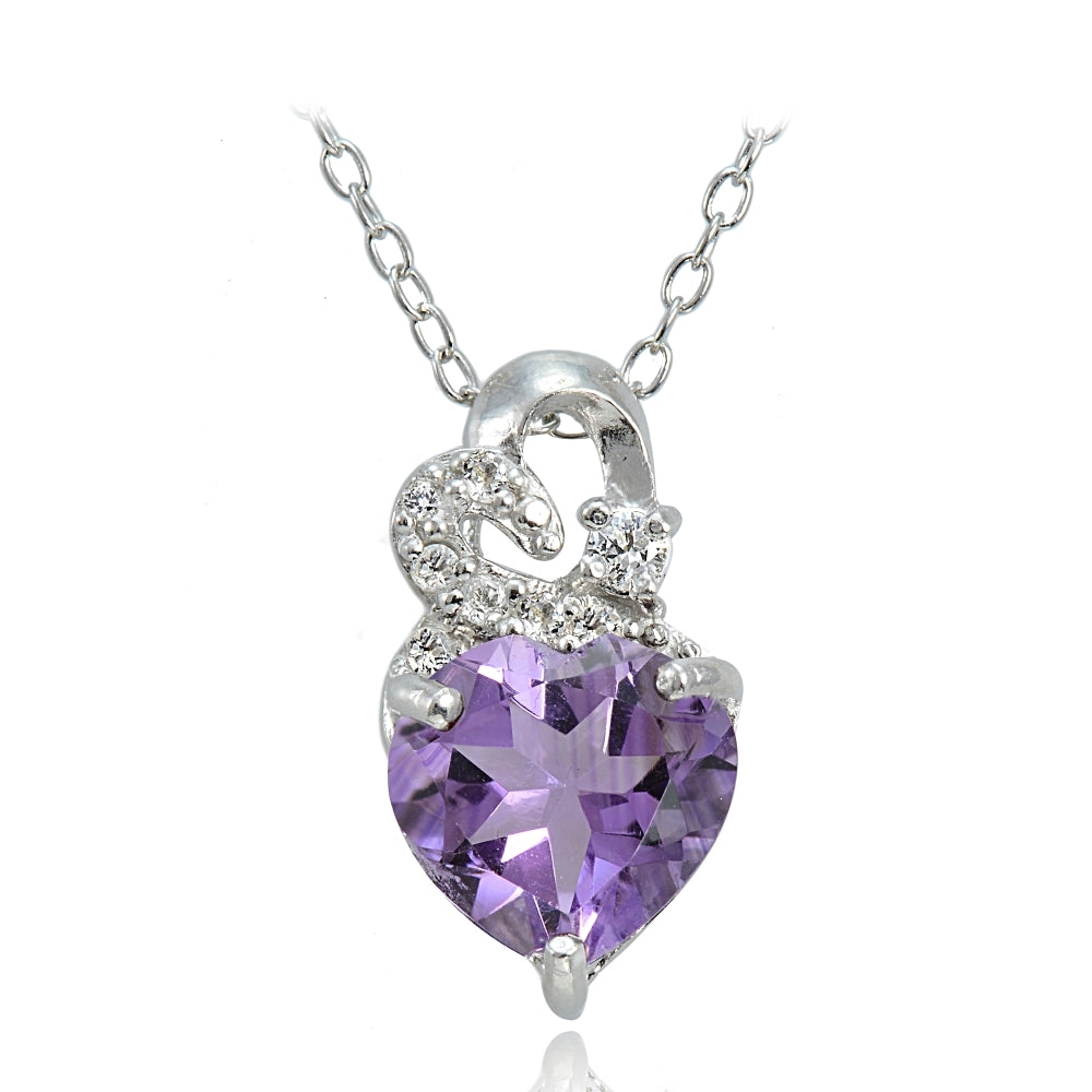 Sterling Silver 1.55ct TGW Amethyst and White Topaz Double Heart Necklace