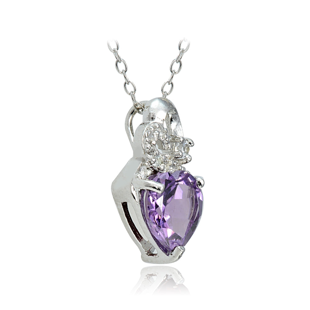 Sterling Silver 1.55ct TGW Amethyst and White Topaz Double Heart Necklace-2