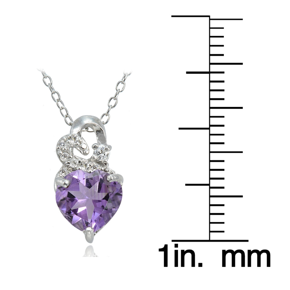 Sterling Silver 1.55ct TGW Amethyst and White Topaz Double Heart Necklace-3