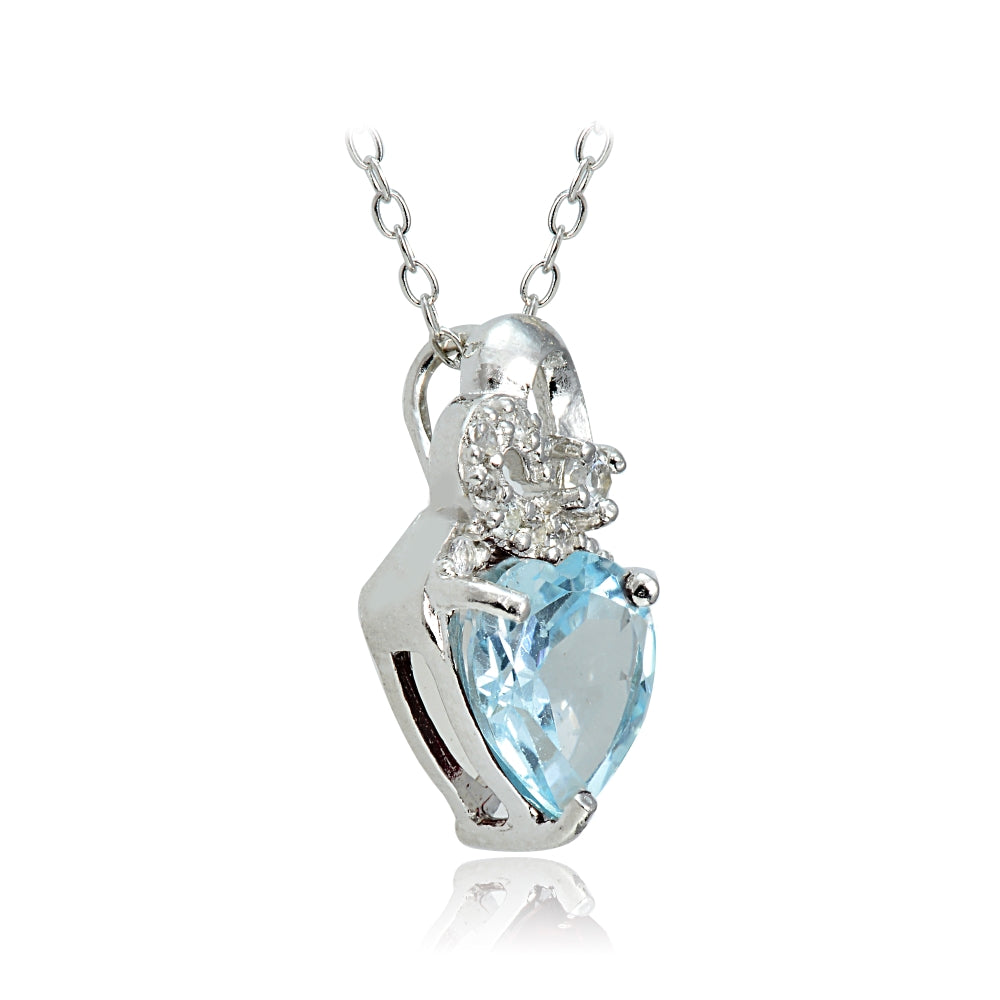 Sterling Silver 1.9ct TGW Blue Topaz and White Topaz Double Heart Necklace-2