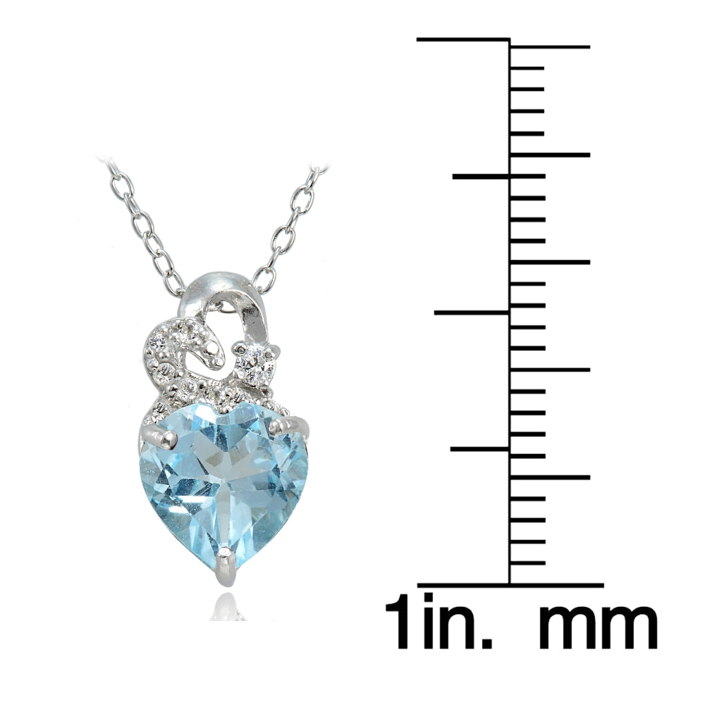 Sterling Silver 1.9ct TGW Blue Topaz and White Topaz Double Heart Necklace-3