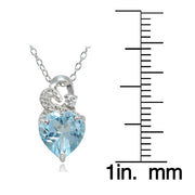 Sterling Silver 1.9ct TGW Blue Topaz and White Topaz Double Heart Necklace