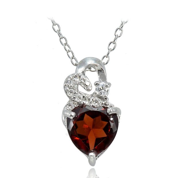 Sterling Silver 1.8ct TGW Garnet and White Topaz Double Heart Necklace