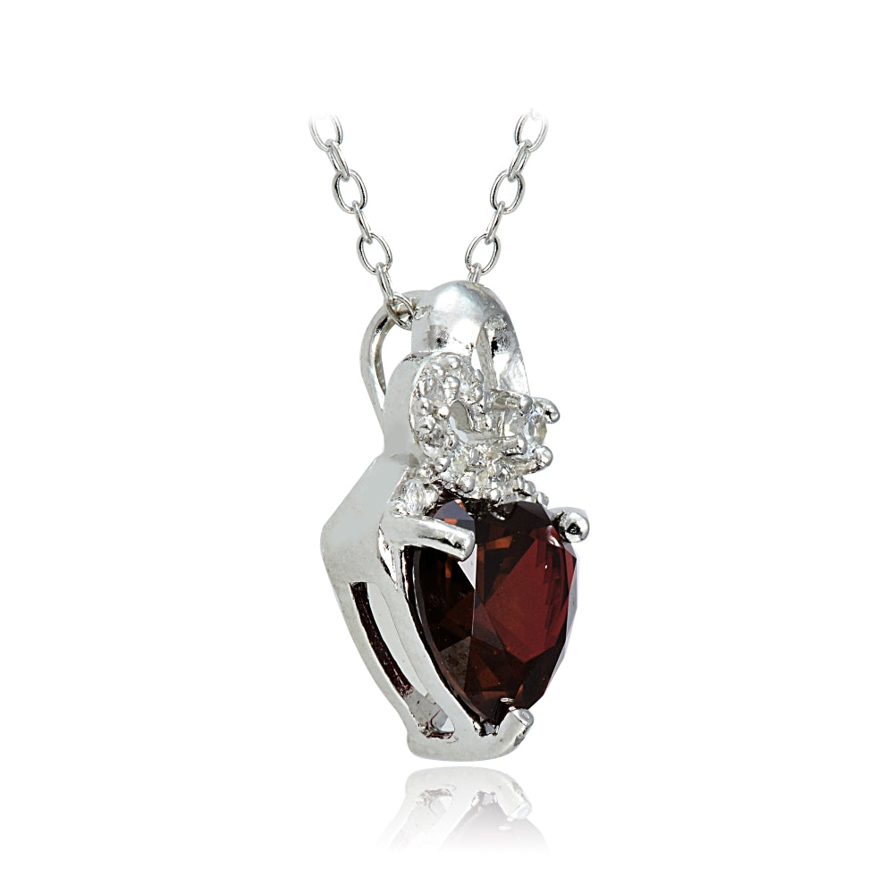 Sterling Silver 1.8ct TGW Garnet and White Topaz Double Heart Necklace-2