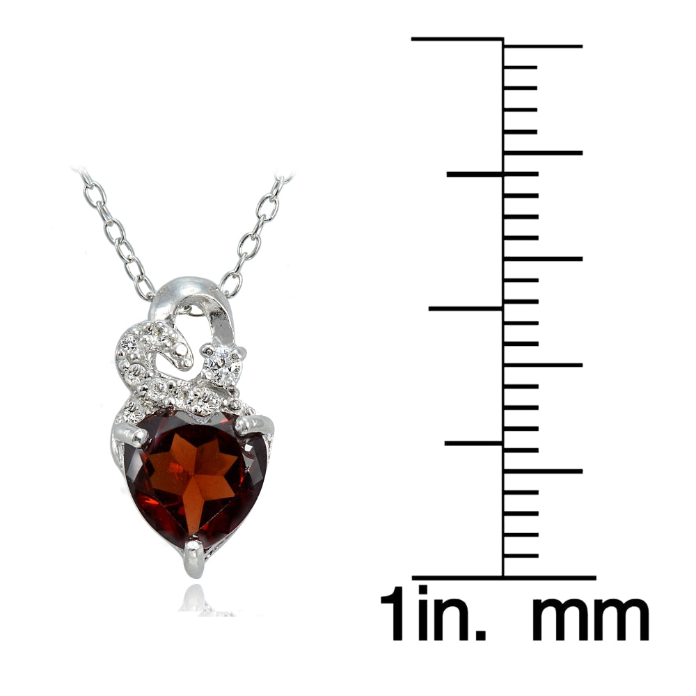 Sterling Silver 1.8ct TGW Garnet and White Topaz Double Heart Necklace-3