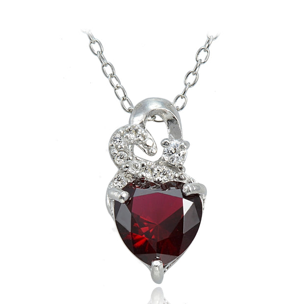 Sterling Silver 2ct TGW Created Ruby and White Topaz Double Heart Necklace