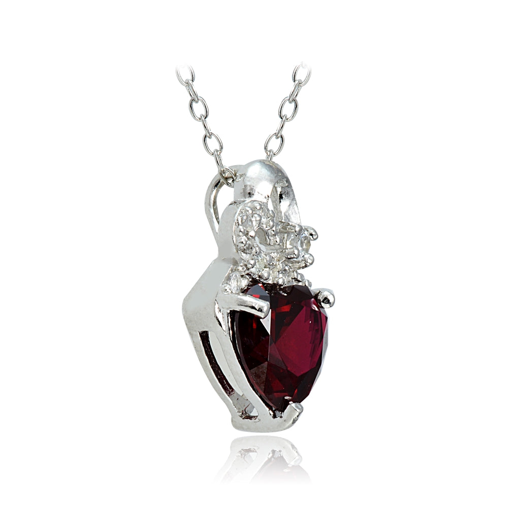 Sterling Silver 2ct TGW Created Ruby and White Topaz Double Heart Necklace-2