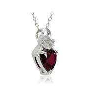 Sterling Silver 2ct TGW Created Ruby and White Topaz Double Heart Necklace