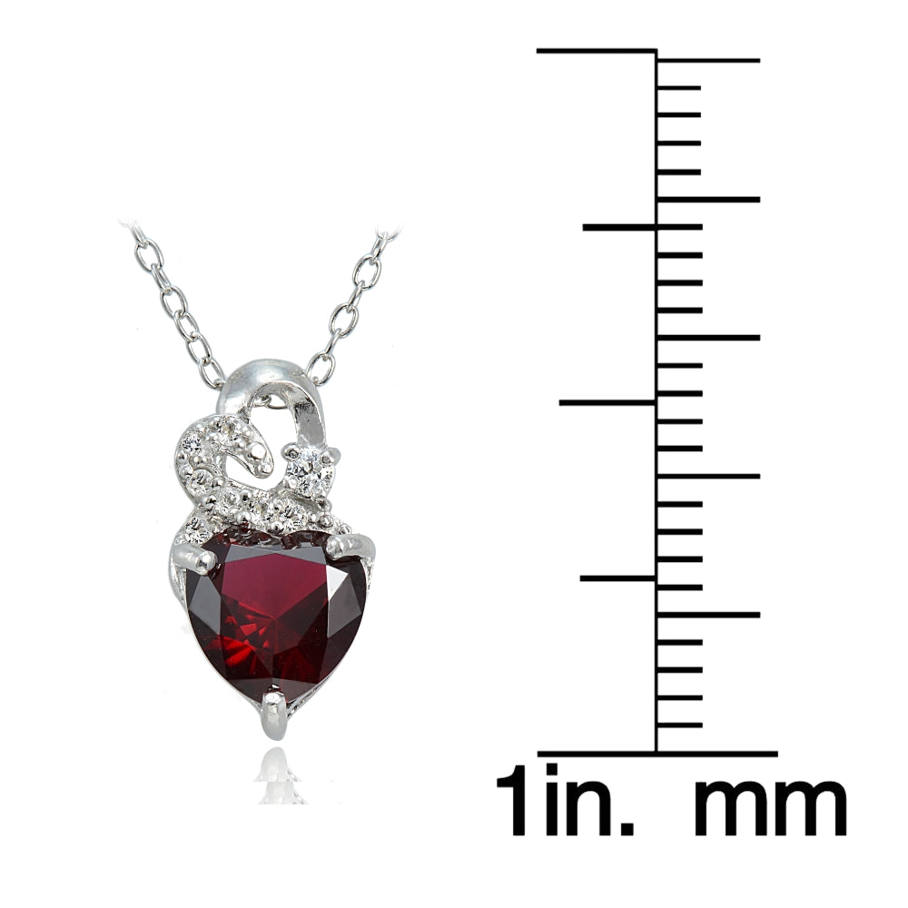 Sterling Silver 2ct TGW Created Ruby and White Topaz Double Heart Necklace-3