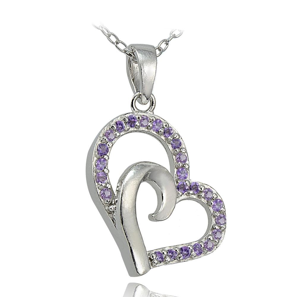 Sterling Silver African Amethyst Double Heart Necklace-2