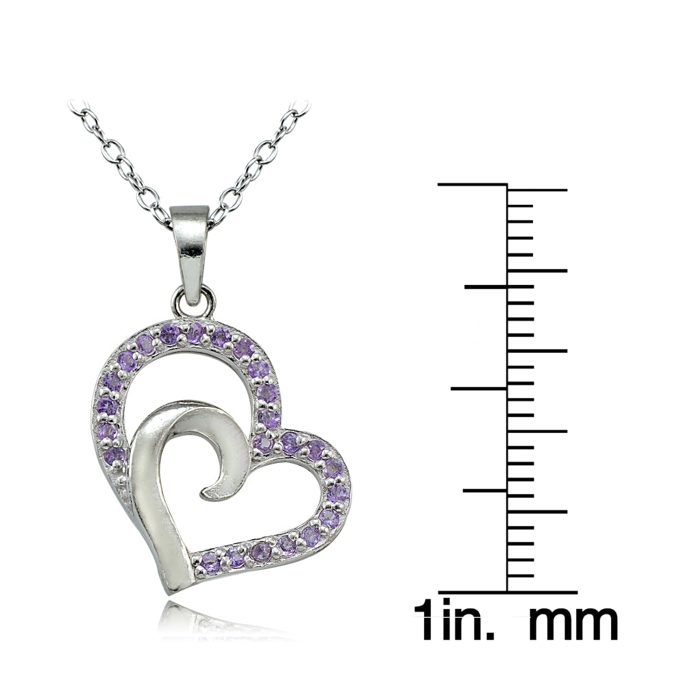 Sterling Silver African Amethyst Double Heart Necklace-3