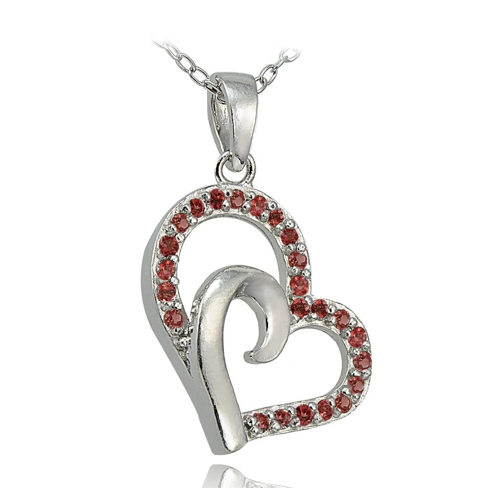 Sterling Silver African Garnet Double Heart Necklace-2