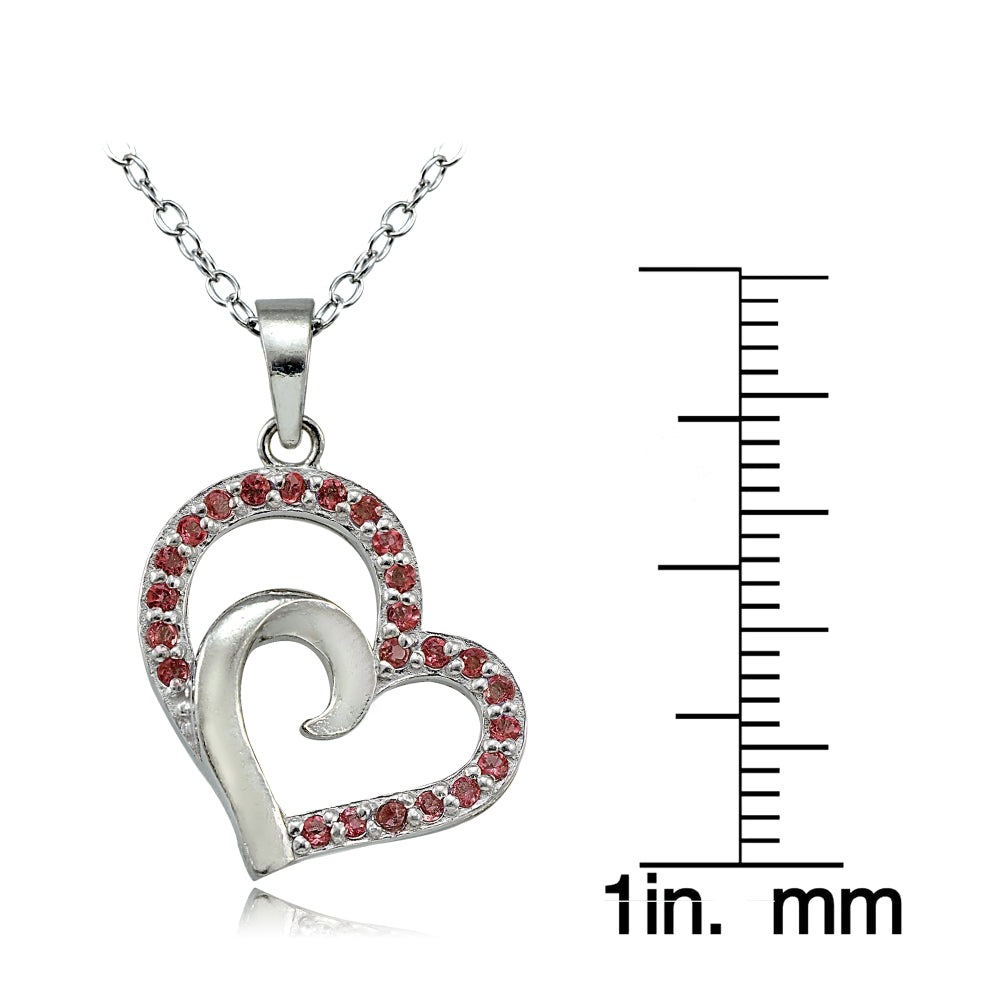 Sterling Silver African Garnet Double Heart Necklace-3