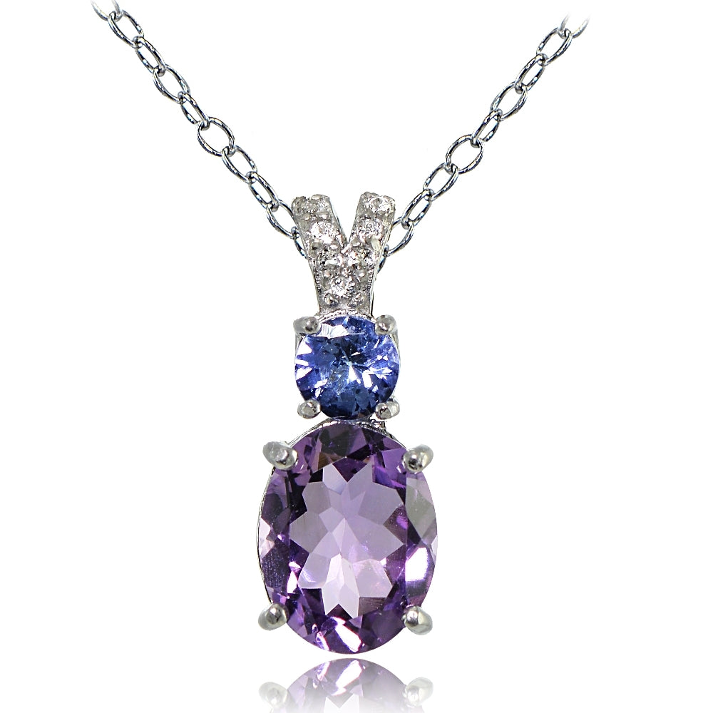 Sterling Silver 1.75ct TGW Amethyst and Tanzanite with White Topaz Oval Necklace