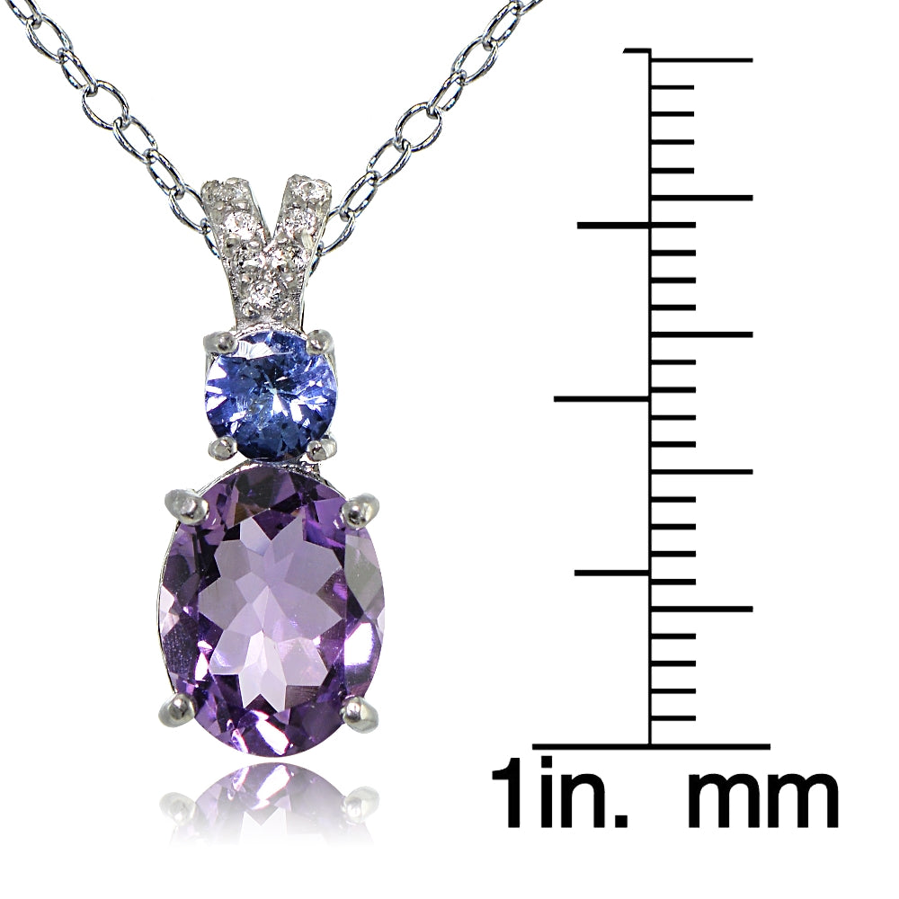 Sterling Silver 1.75ct TGW Amethyst and Tanzanite with White Topaz Oval Necklace-3