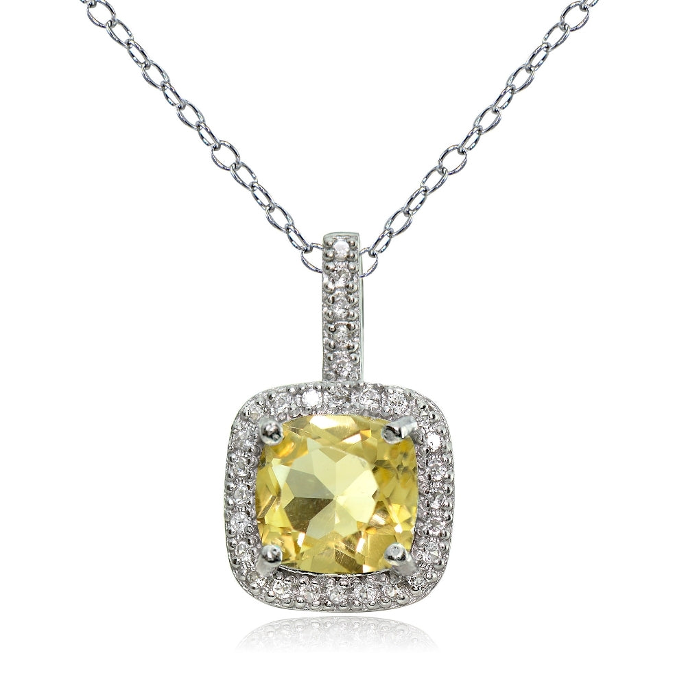 Sterling Silver 1.85ct Citrine & White Topaz Cushion-Cut Necklace