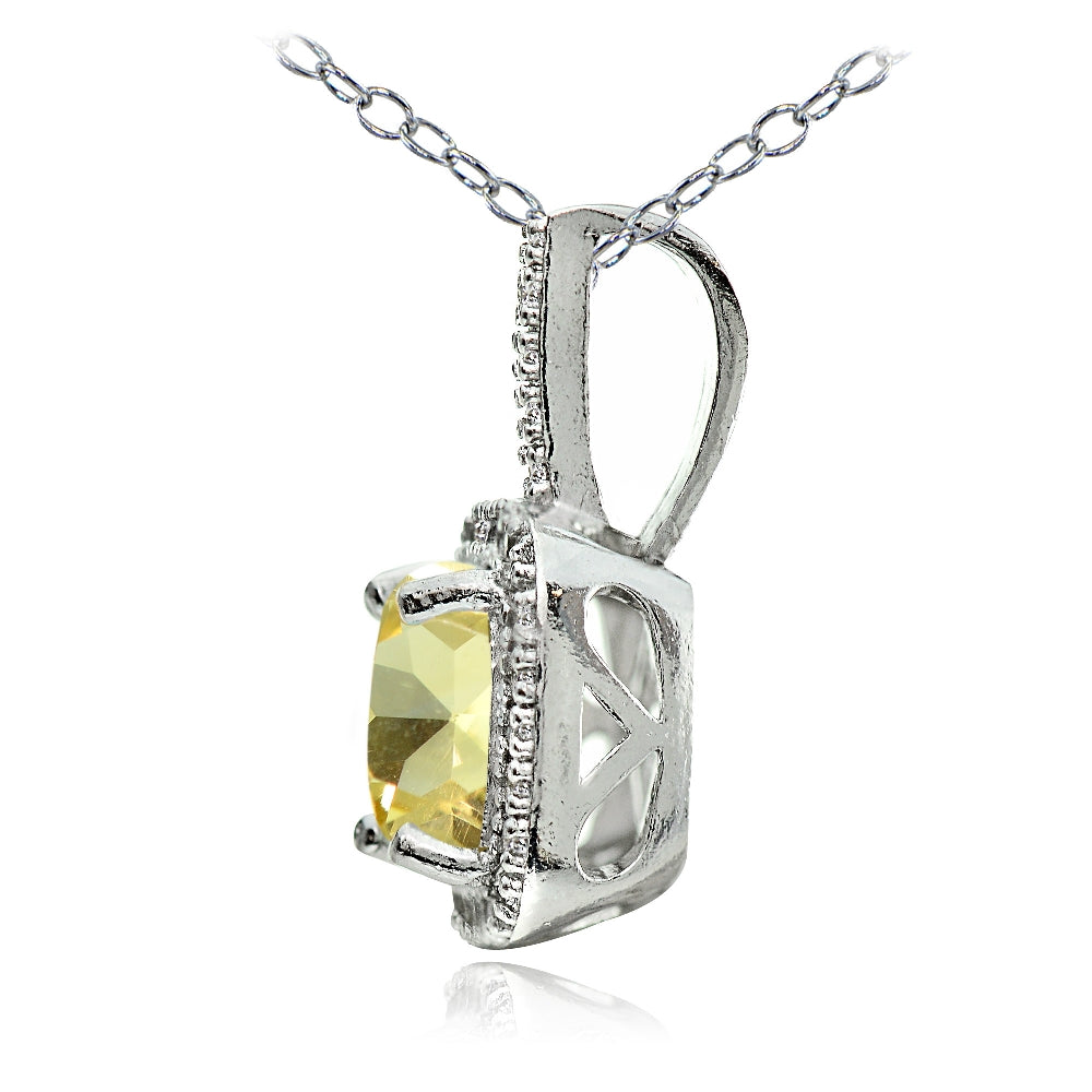 Sterling Silver 1.85ct Citrine & White Topaz Cushion-Cut Necklace-2