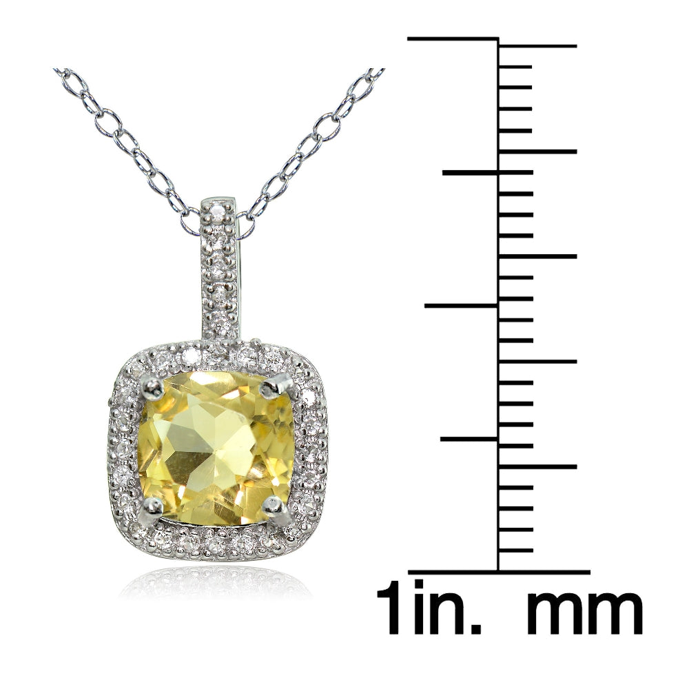 Sterling Silver 1.85ct Citrine & White Topaz Cushion-Cut Necklace-3