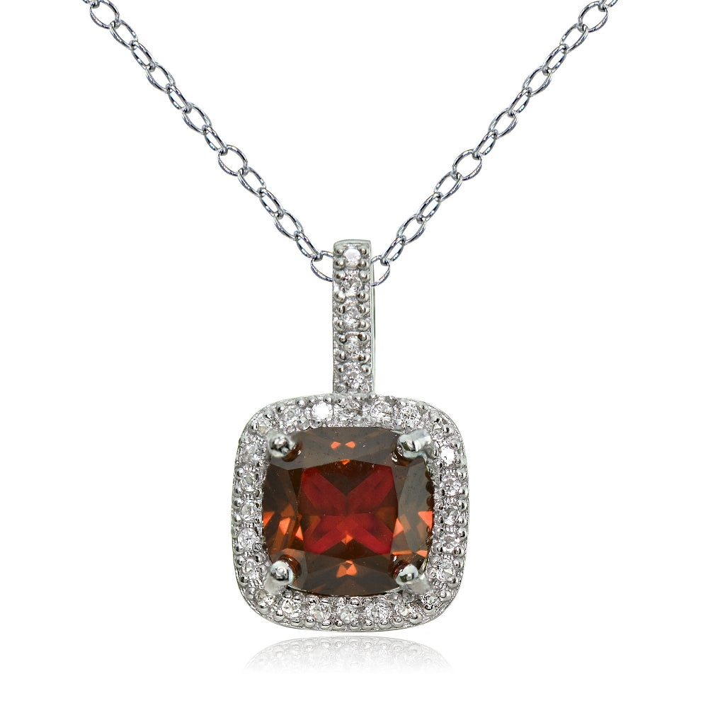 Sterling Silver 2.25ct Garnet & White Topaz Cushion-Cut Necklace